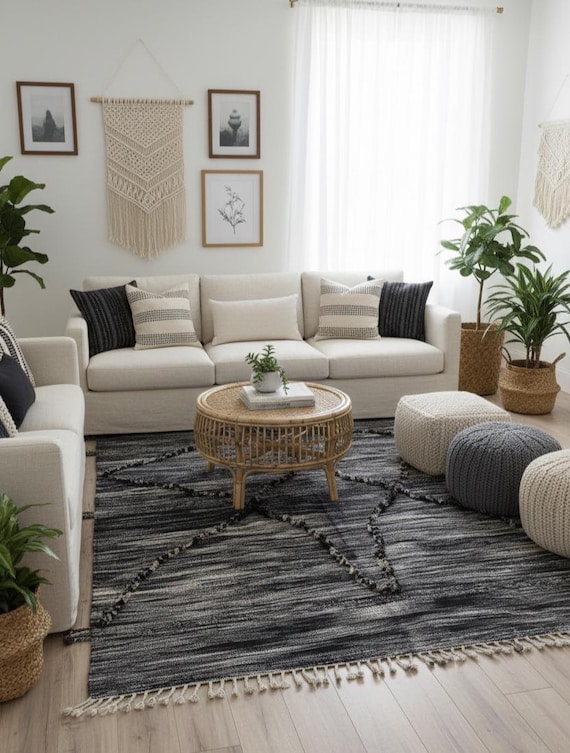 Handwoven Moroccan Wool Kilim Rug, Quirky Home Decor, 9x12