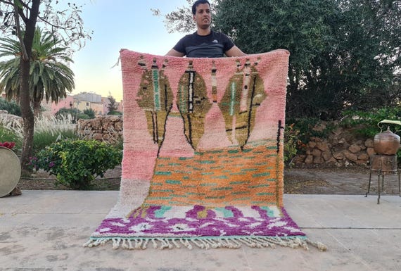 Handmade Berber Wool Rug, Moroccan Design, Fringe Tufted