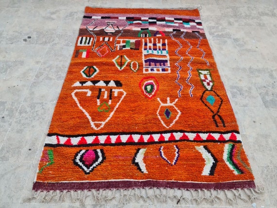 8x10 Orange Moroccan Wool Rug, Berber Area Rug