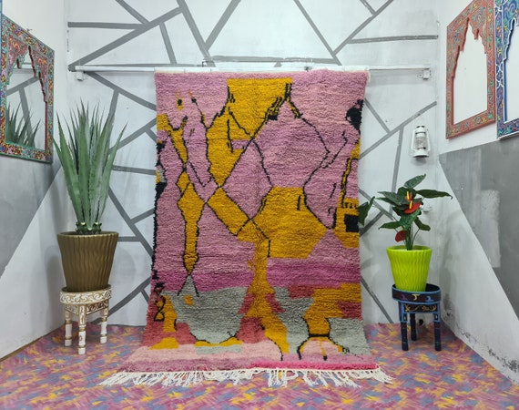Vibrant Boujaad Moroccan Rug | Pink & Orange Rug | Hand-Tufted Abstract Design | Bedroom or Living Room Decor | Adds Charm to Any Space