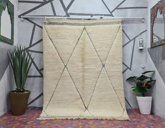 Gorgeous Beni ourain Rug Living Room - Woolen Rug - Off White Rug - Beni ourain Rug - 9x12 Rug Wool - Marrocan Rug - Large Area Rug 9x12