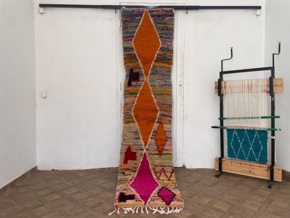 Colorful Moroccan Runner Rug, Handmade Bohemian Rug Runner, Boujaad Hallway Runner, Bohemian Rug