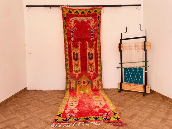 Vintage Moroccan Boujaad Runner Rug | Soft Wool Area Rug | Unique Bohemian 3x11 Vintage Decor