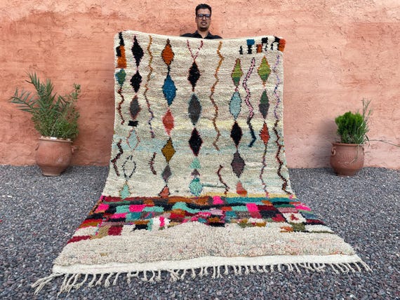 6x9 Colorful Moroccan Boujaad Rug – Abstract Handmade Wool Carpet – Bohemian Living Room Rug – Unique Berber Art – Bright Vintage Decor