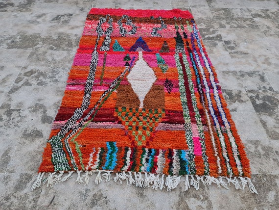 Handmade Pink Wool Moroccan Rug: 8x10 Eclectic Berber Rug