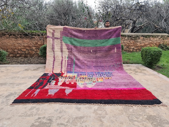 ARTISTIC COOL Moroccan Rug Handmade Purple Red Beni Ourain Tribal Berber Carpet Authentic Tapis Marocain