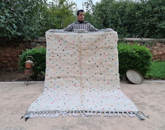 Moroccan Rug White And Pink, Beni Ourain Colorful Rug, Wool Rug, Dotted Rug, Handmade Rug, Beni Ourain rug, Moroccan Rug , Custom rug