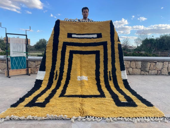 High Quality Modern Beni Rug - Yellow And Black Berber Rug - Moroccan Premium Wool Rugs - Rug For Living Room Aesthetic - Customized Gift
