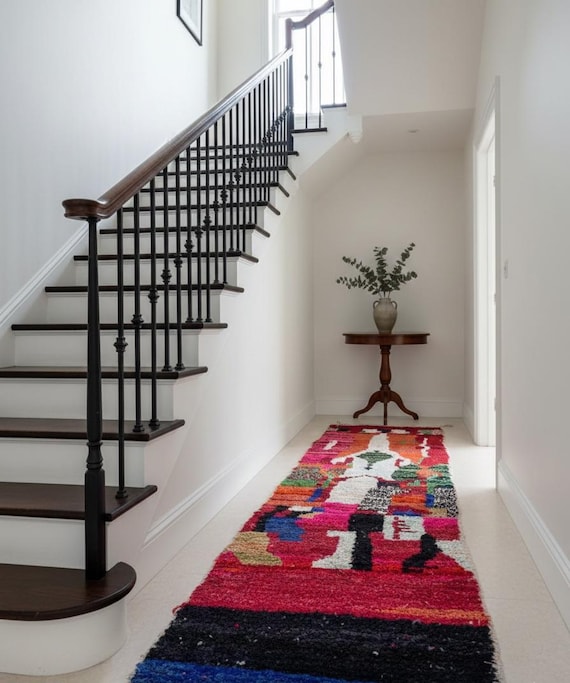Handmade Moroccan Wool Runner Rug, Funky Home Accent