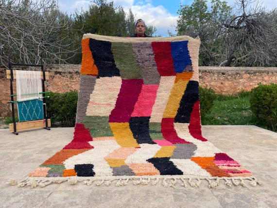 Huge Berber Boujaad Rug - Vibrant Moroccan Wool Carpet - Bohemian Living Room Decor
