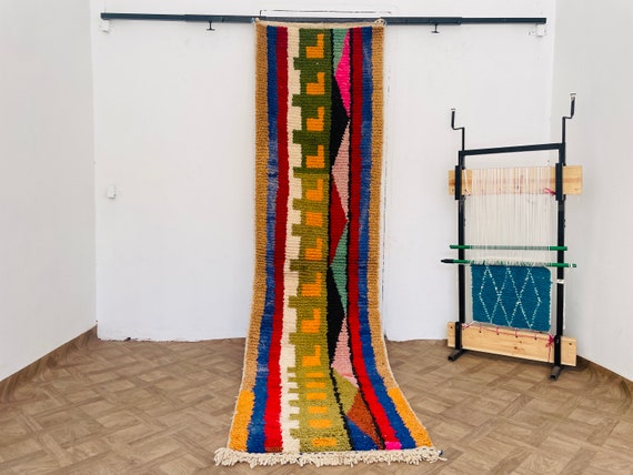 Custom Moroccan Handwoven Runner Rug - Hippie Rainbow Runner - Hand Knotted Wool Traditional Aisle Runner - Western Boho Rustic Home Decor