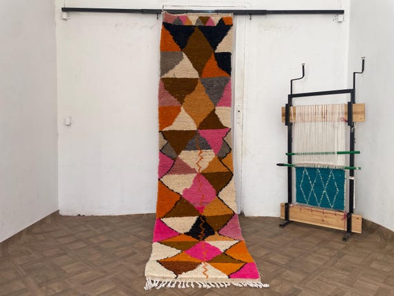 Bohemian Colorful Runner Rug, Handmade Moroccan Runner, Boujaad Hallway Rug Runner