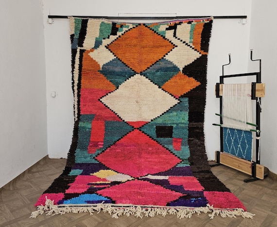 Boho Elegance! Abstract Moroccan Berber Rug – Handmade Wool Carpet for Living Room – Geometric Boho Decor Gift for Mom or Him