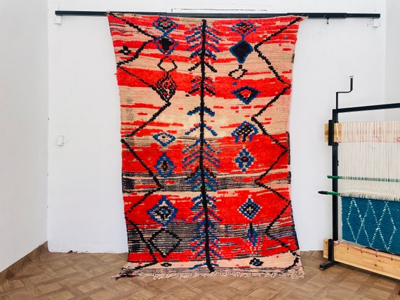 Handmade Moroccan Wool Area Rug | Colorful Boho Berber Carpet | Vintage Living Room Rug & Ideal Housewarming Gift