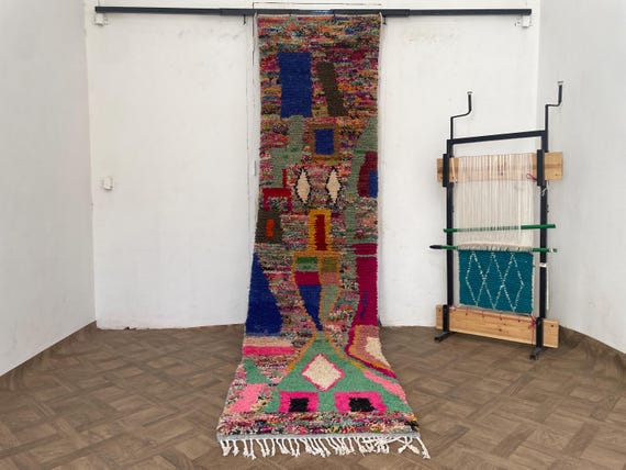 Handmade Colorful Rug Runner, Moroccan Boujaad Runner, Bohemian Hallway Runner, Unique Boho Decor