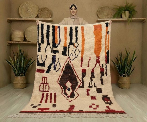 Handmade Wool Moroccan Rug, Mid Century Modern Abstract Rug