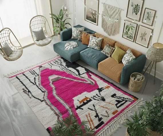 Handmade Boujaad Wool Rug 8x10, Pink Moroccan Christmas Rug