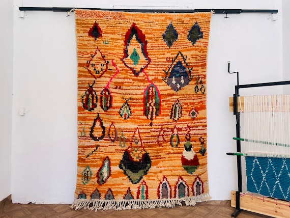 Authentic BOUJAAD Rug, Orange Moroccan Rug, Area Rug, Berber Rug, Custom Rug, Handmade Rug, Moroccan Rug