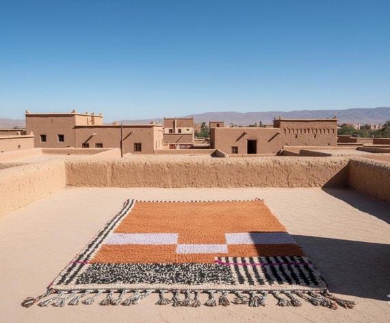 Handmade Wool Berber Rug, Terracotta Boho Carpet