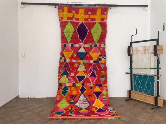 Handmade Vintage Berber Rug Wool Antique Decor, Colorful Moroccan Area Rug, Hallway Tapis Maroc, Berber Carpet