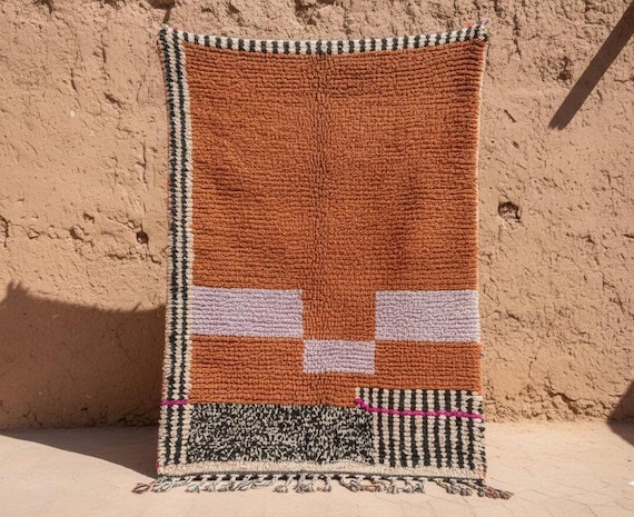Handmade Moroccan Berber Wool Rug, Terracotta Boho Decor