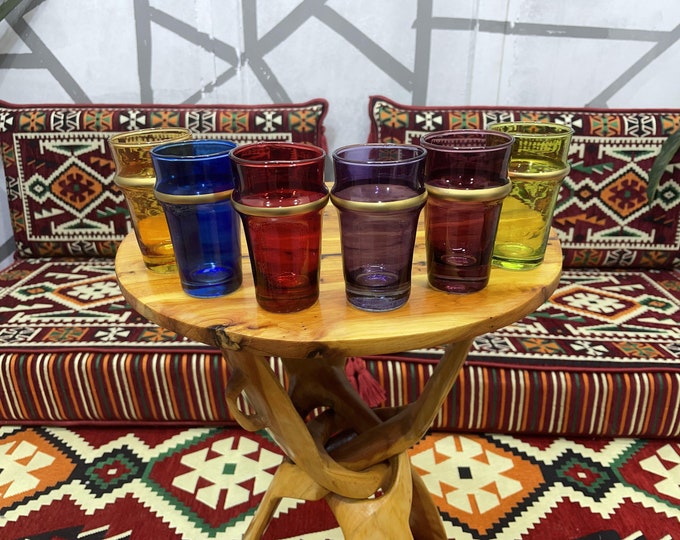 Colorful Unique Drinkware, Handmade Moroccan Glasses Set of 6, Perfect for Wedding & Bridesmaid Gifts, Home Gifts for Her