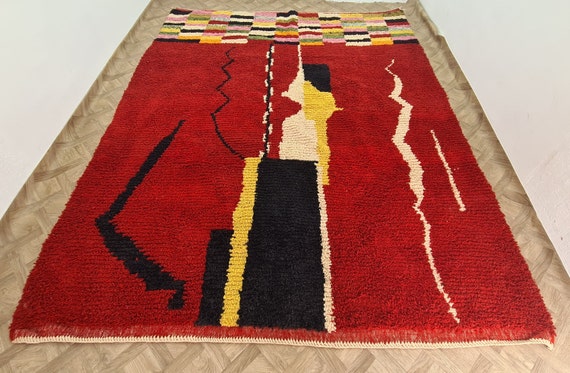 Personalised Luxurious Soft Red Moroccan Rug - Area Rug Red For Living Room Decor - Red Wool Rug Geometric - Home Decor Modern Living Room