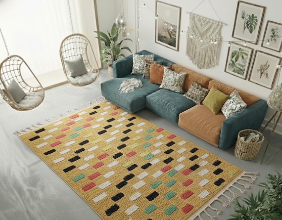 Moroccan wool berber rug checkered home decor