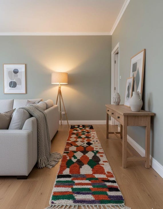 Moroccan Geometric Rug Runner, 9 ft Hallway Carpet