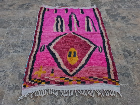 Handmade Pink Moroccan Wool Rug 5x8: Eclectic Berber Design