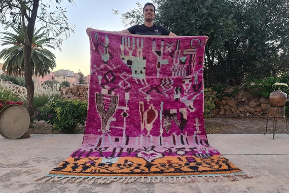 Bohemian Design Style - Authentic Boujaad Rugs - Geometric Purple Area Rugs - Moroccan Designs - Boho Living Room Decor - Trendy Accent