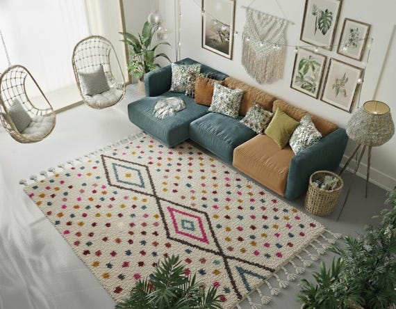 Handmade Berber Wool Area Rug, Moroccan Azilal Style