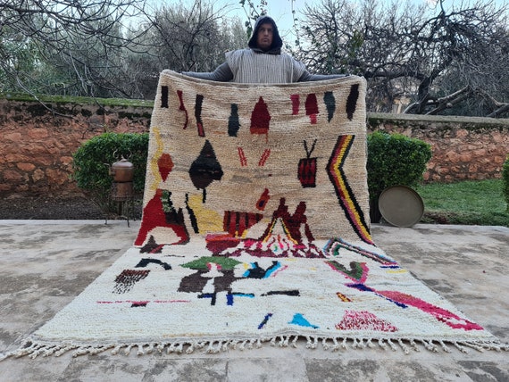 Beni Ourain Azilal Moroccan Rug, Handwoven Berber Design Wool Shag Rug, Custom Mothers Day Gift
