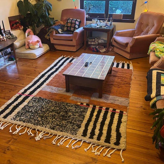 Handwoven Wool Berber Rug, Terracotta Bohemian Decor
