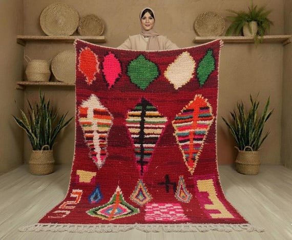 Handmade Berber Moroccan Rug, Colorful Wool, 6x8 Art Decor