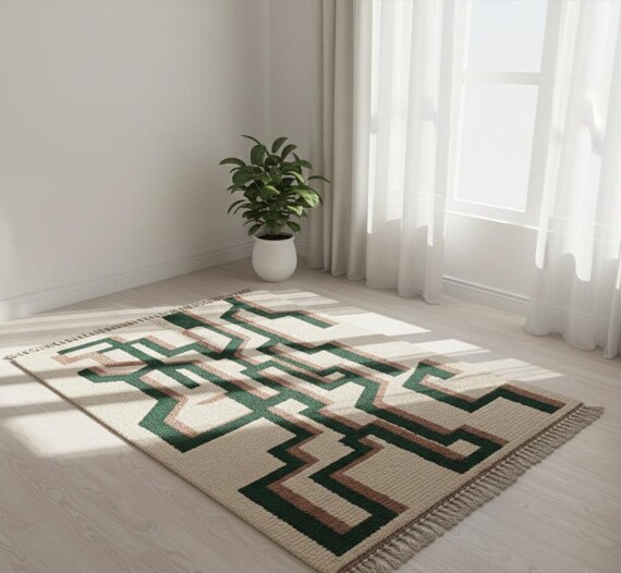 Agave Plant Moroccan Wool Rug, Berber Handmade