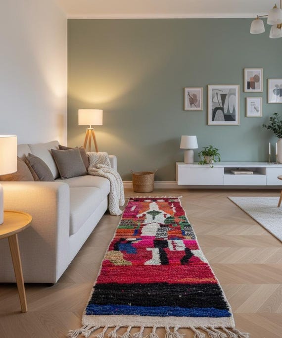 Handmade Moroccan Wool Runner Rug, Vibrant Home Decor