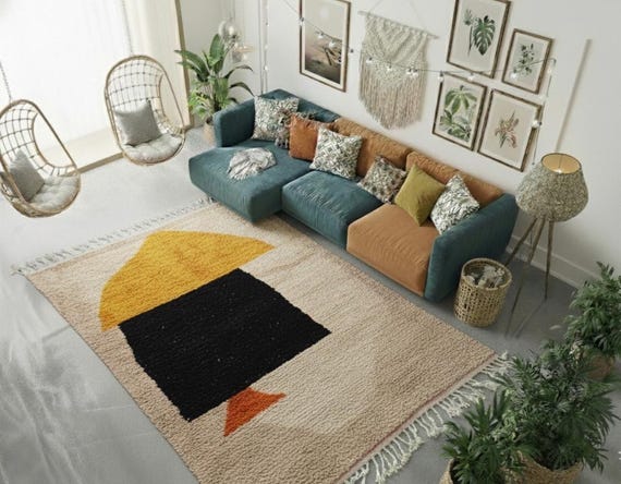 Handwoven Beige Moroccan Berber Rug: Beni Wool Area Rug