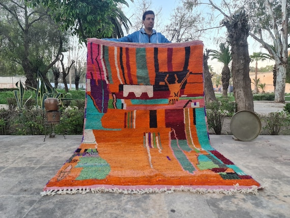 Orange Berber Rug - Purple Moroccan Rug - Area Rug Colorful - Custom Rugs For Bedroom - Blue Rugs For Living Room - Home Decor Modern Boho