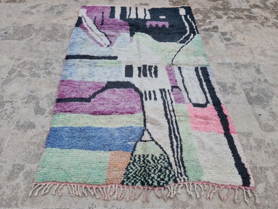 Handmade Boujaad Rug: Abstract Pastel Berber Carpet, Modern Y2K Style