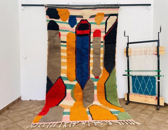 Moroccan Medium Customizable Rug - Hand Knotted Custom Size Area Rug - Farmhouse Housewarming Rustic Gifts For Her - Berber Bohemian Rugs
