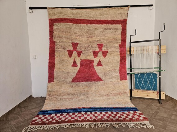Custom Moroccan Pink Area Rug - Wool Handmade Housewarming Decor