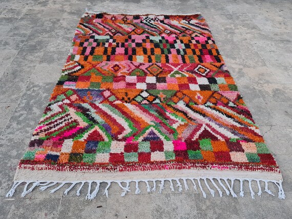 Berber Colorful Rug: Checkered Moroccan Wool Runner