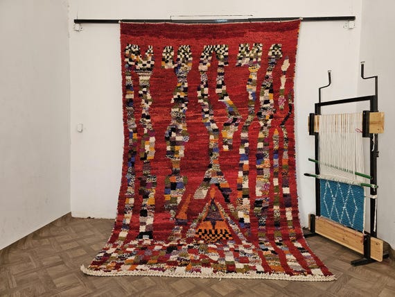Moroccan Rug for Bedroom, Red Wool Area Rug, Rugs for Living Room, Custom Home Decor, Housewarming Gift, Gift for Her