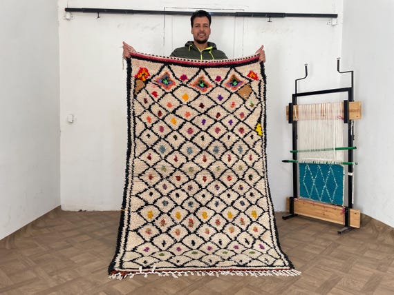 Colorful Azilal Rug - Handwoven Geometric Wool Rug - Bohemian Moroccan Carpet - Vintage Washable Area Rug - Traditional Handknotted Rug