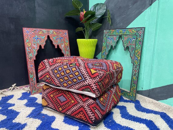 Unstuffed Moroccan Ottoman Pouf - Meditation Floor Cushion Seating - Outdoor Furniture - Quirky Living Room Decor Boho