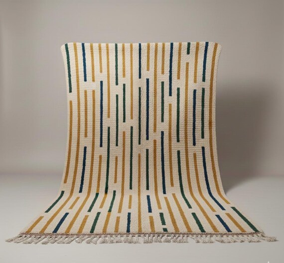 8x10 Moroccan Wool Rug, Berber Stripe Azilal Rug