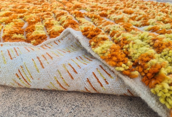 Handmade Beni Ourain Rug: Yellow & Orange Moroccan Wool Rug