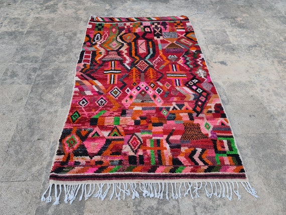 Handmade Berber Wool Rug: Colorful Animal Design, Boho Home Decor
