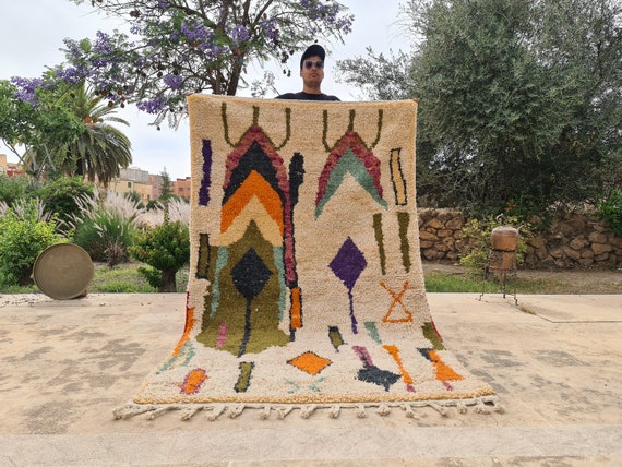 One-of-a-Kind Azilal Rug 8x10 – Colorful Moroccan Wool Area Rug – Handmade Berber Carpet – Custom Rug for Living Room Decor